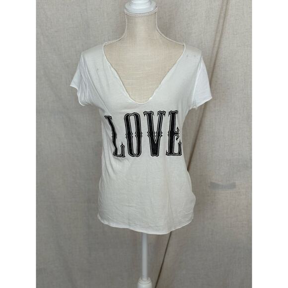 Zadig & Voltaire White Deep V Neck Tunisien LOVE T-Shirt Size M - Picture 1 of 8